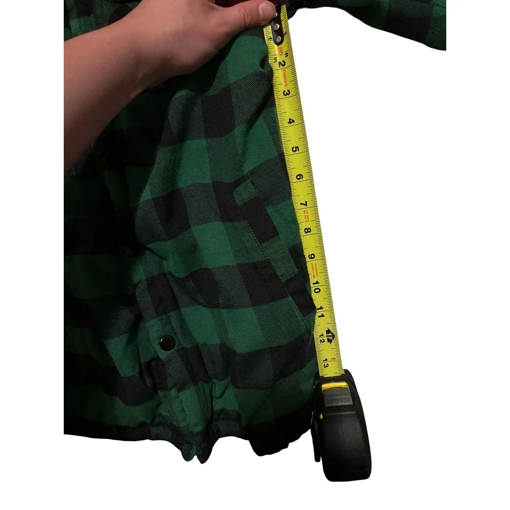 Heineken Mens Green Black Buffalo Plaid Sherpa Lined Snap Shirt Jacket Small